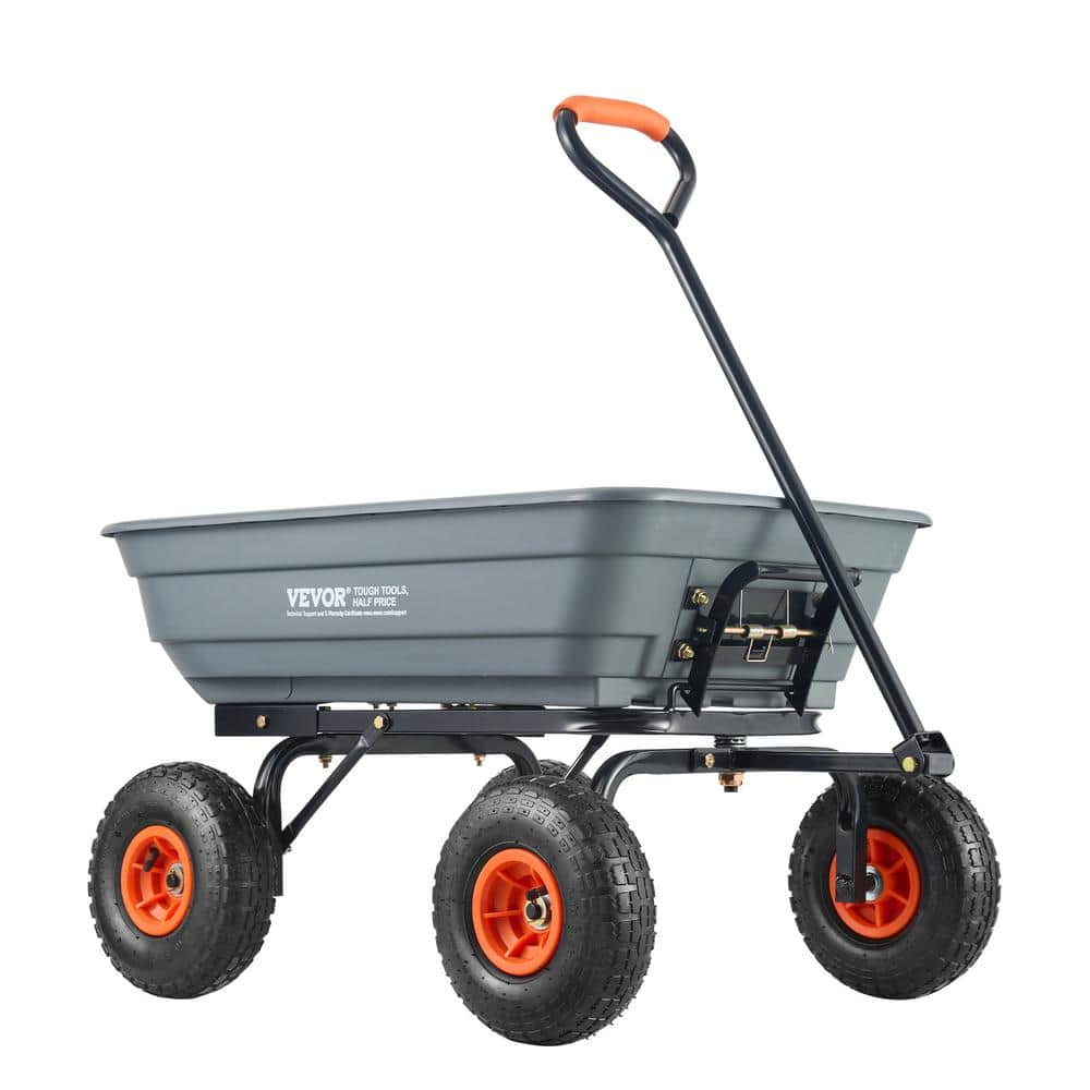 VEVOR 4 cu. ft. Dump Cart Poly with Easy to Assemble Steel Frame Dump Wagon with 2-in-1 Convertible Handle Garden Cart