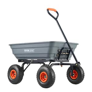 4 cu. ft. Dump Cart Poly with Easy to Assemble Steel Frame Dump Wagon with 2-in-1 Convertible Handle Garden Cart