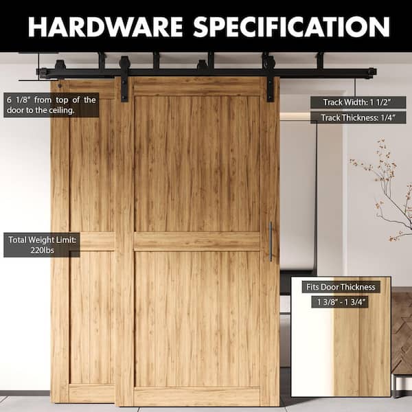 6/6.6FT Box Rail Hardware Sliding Barn Door Track Aluminium Alloy Wall Mount Kit