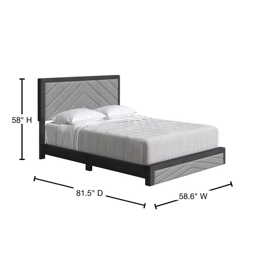 Gray Linen Upholstered Queen Platform Bed with Tufted Headboard