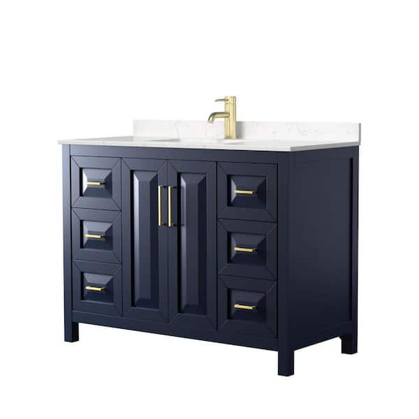 Wyndham Collection Daria 48in.Wx22 in.D Single Vanity in Dark Blue with Cultured Marble Vanity Top in Light-Vein Carrara with White Basin