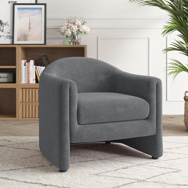 Uixe Modern Light Gray Velvet Wood Frame Upholstered Accent Barrel Chair(Set of 1)