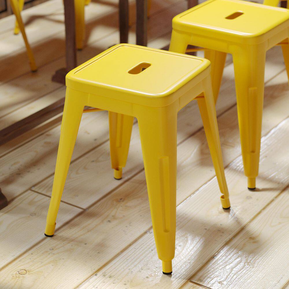 Yellow 18-Inch Backless Metal Stackable Stools, Set of 4