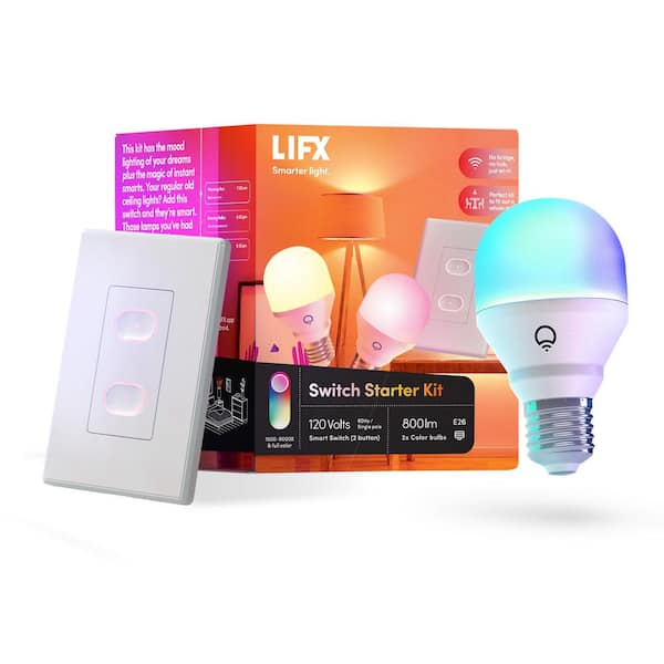 LIFX 60-Watt Equivalent Smart 2-A19 LED Light Bulbs and 1-Switch Kit, Works with Alexa/Hey Google/HomeKit Multi-Color (1-Kit)