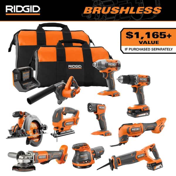 18V Cordless 10-Tool Combo Kit with 2.0 Ah Battery, 4.0 Ah Battery, Charger, and Tool Bag
