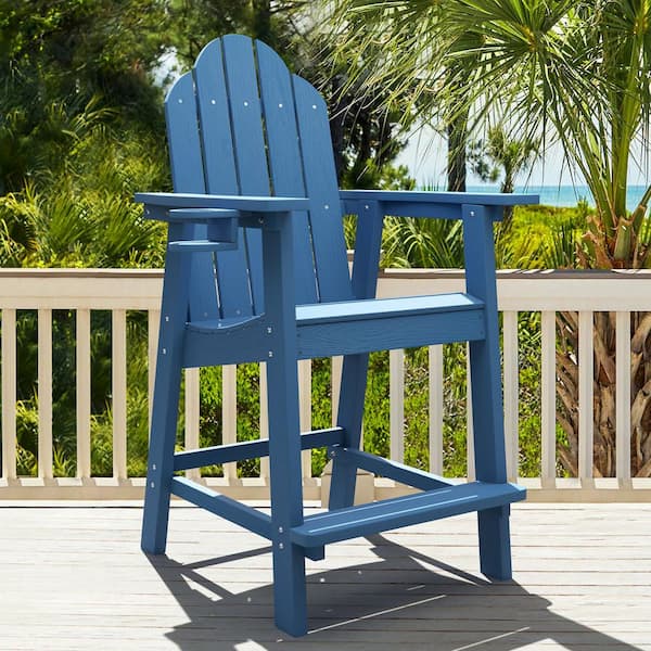 LUE BONA Blue Plastic Bar Height Adirondack Chairs Outdoor Bar