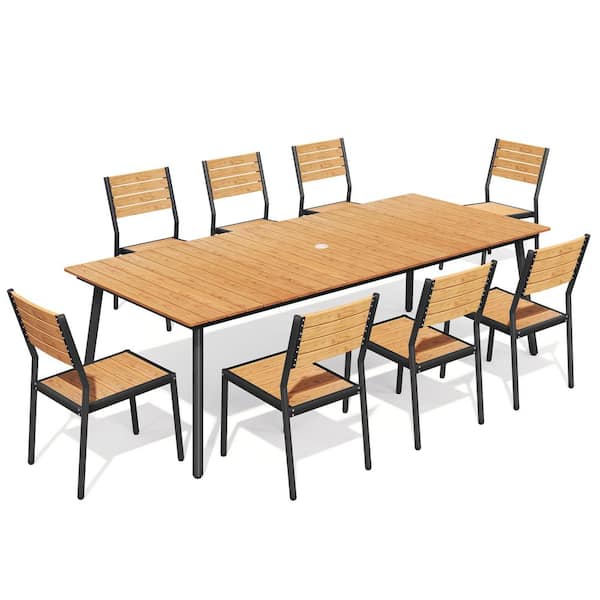 94.5 in. Aluminum Dining Table and Stackable Dining Chair (Set of 8)