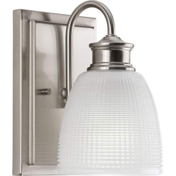 Progress Lighting Lucky Collection 1-Light Brushed Nickel Frosted Prismatic Glass Coastal Bath Vanity Light