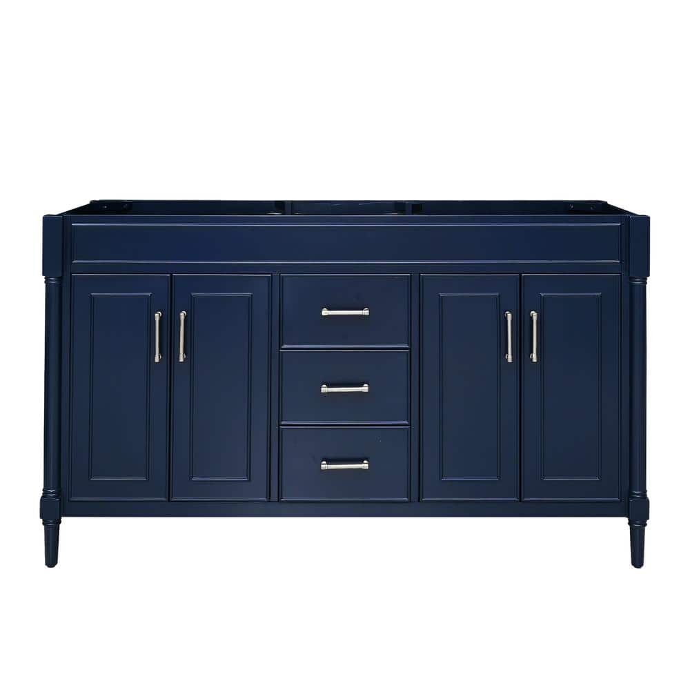 Navy Blue 60" Double Bathroom Vanity Base with Brushed Nickel Hardware