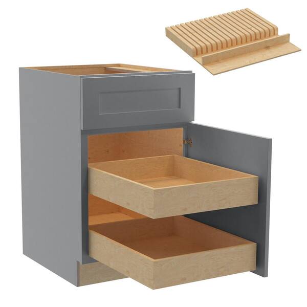 Home Decorators Collection Newport 21 in. W x 24 in. D x 34.5 in. H Assembled Plywood Base Kitchen Cabinet in Pearl Gray with 2ROT Knife Block RH