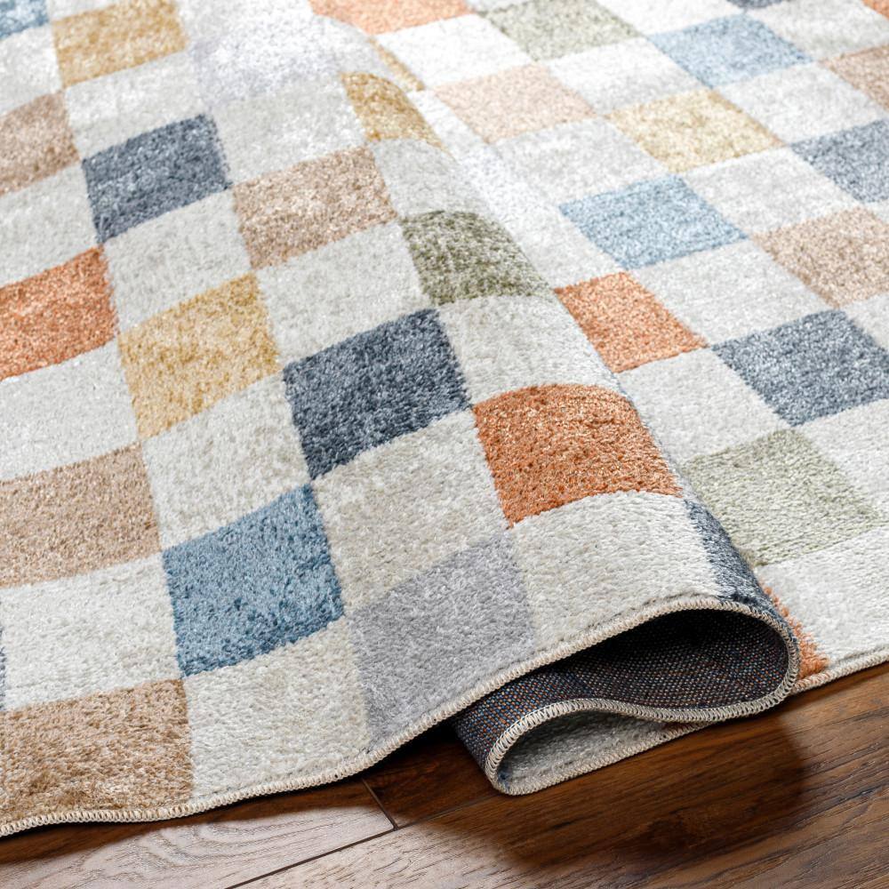 Lillian Blue and Multicolor Checkered Polyester Area Rug