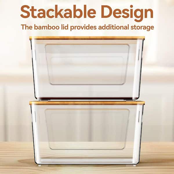JFVKAF 2-Pack Stackable Trash Bag Holder w/ Bamboo Lid, Large