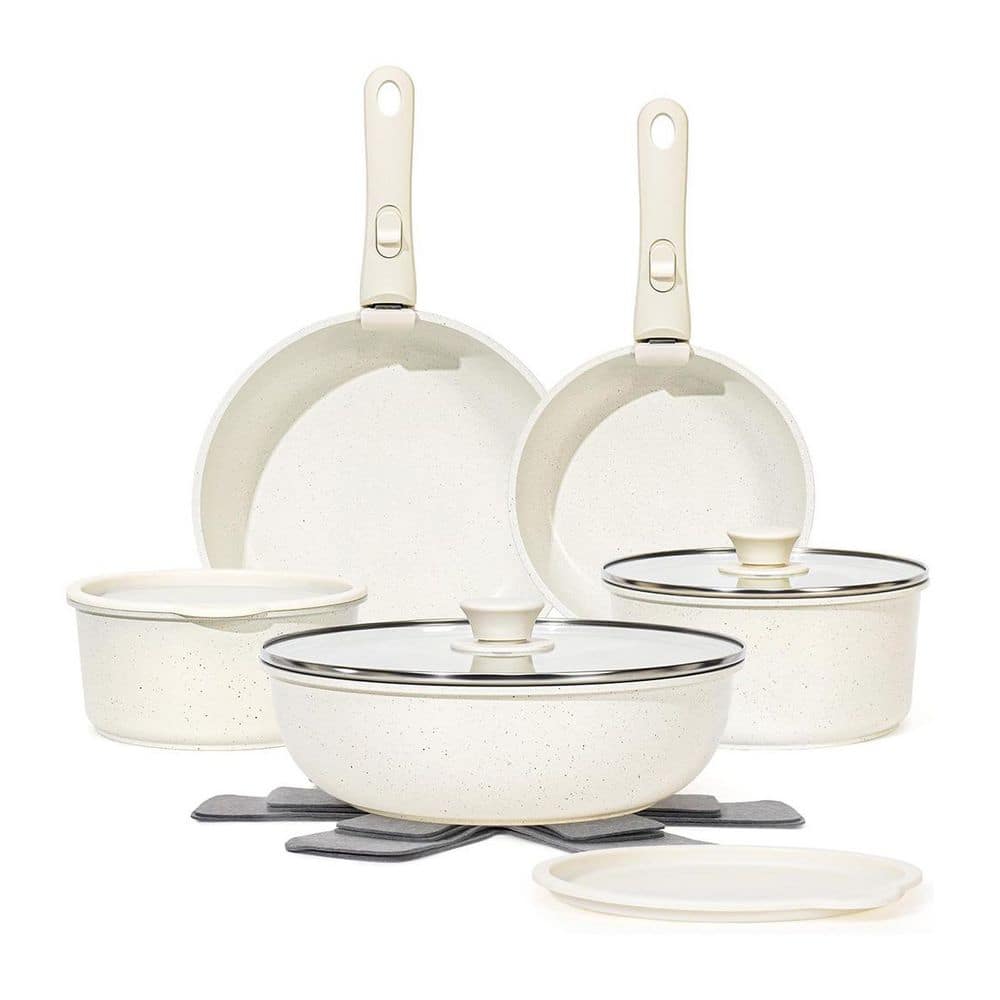 Granite 15-Piece Nonstick Cookware Set White with Removable