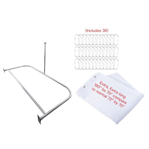 Utopia Alley 60 in. x 25 in. Rustproof Aluminum Large Size D-Shape Shower Rod in Chrome with Including White Liner