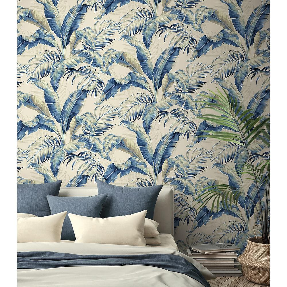 Azure Vinyl Tropical Palm Peel & Stick Wallpaper Roll