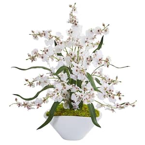Indoor Dancing Lady Orchid Artificial Arrangement in White Vase