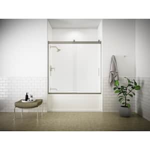 Levity 57 in. W x 59.75 in. H Semi-Frameless Sliding Tub Door in Nickel frame with Blade Handles