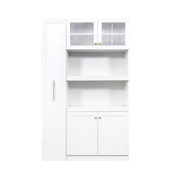 70.87 in. Wood Pantry Organizer with Multi-Functional Pull-Out Multi-Tier Storage Shelf in White