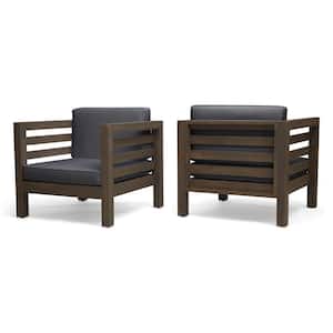 Oana Grey Removable Cushions Wood Outdoor Lounge Chair with Dark Grey Cushions (2-Pack)