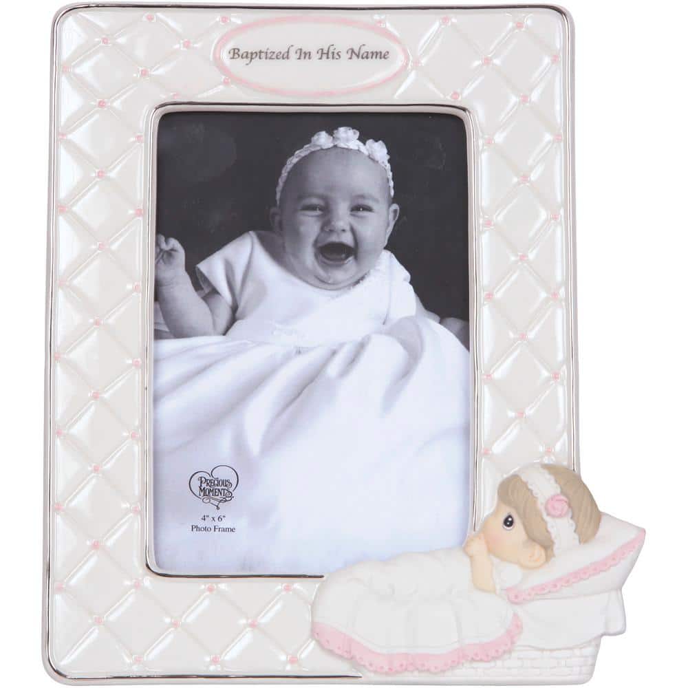 Precious Moments 4 in. x 6 in. White & Pink Baptism Girl With Baby