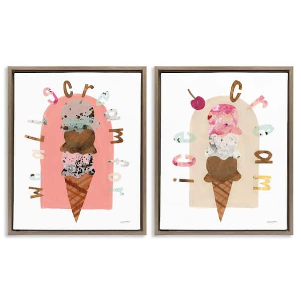 Stupell Industries Bright Pastels Ice Cream by Haley Knighten 2-Pieces Brown Floater Frame Food Graphic Art Print 21 in. x 17 in.