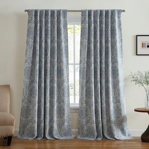 Giovanni Blue Polyester Blend Medallion 52 in. W x 95 in. L Rod Pocket/Back-Tab Indoor Blackout Curtain (Single Panel)