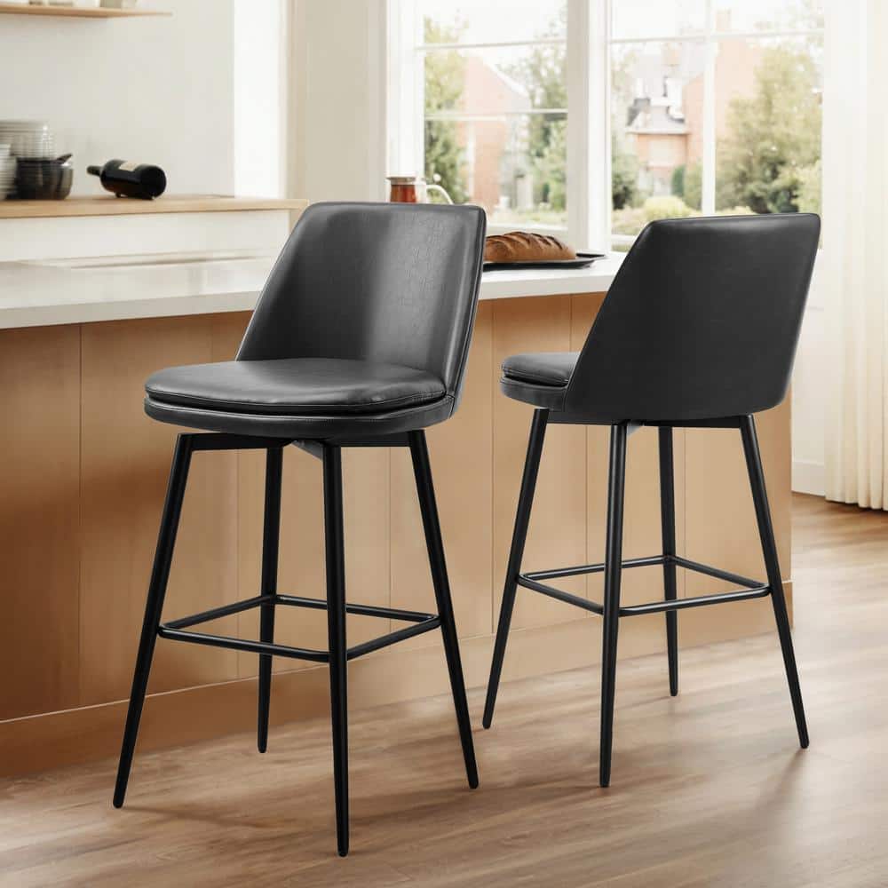 Spruce & Spring Cecily 30 in. Black High Back Metal Swivel Bar Stool with Faux Leather Seat (Set ...