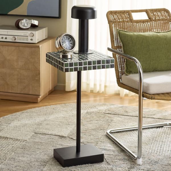 SAFAVIEH Hikari 16 in. Light Blue/White Square Tiles End Table