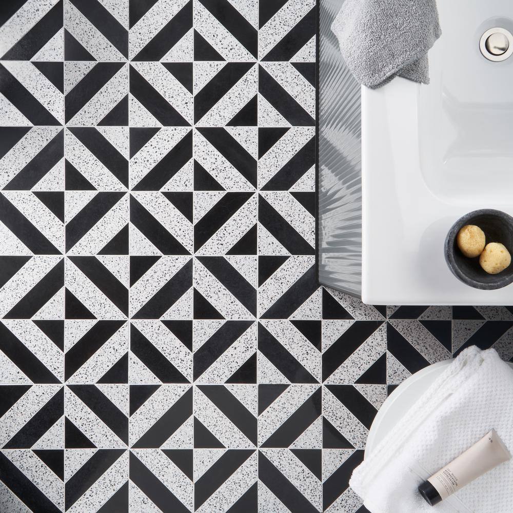 Lupa 12x12 Black and White Marble Terrazzo Mosaic Tile