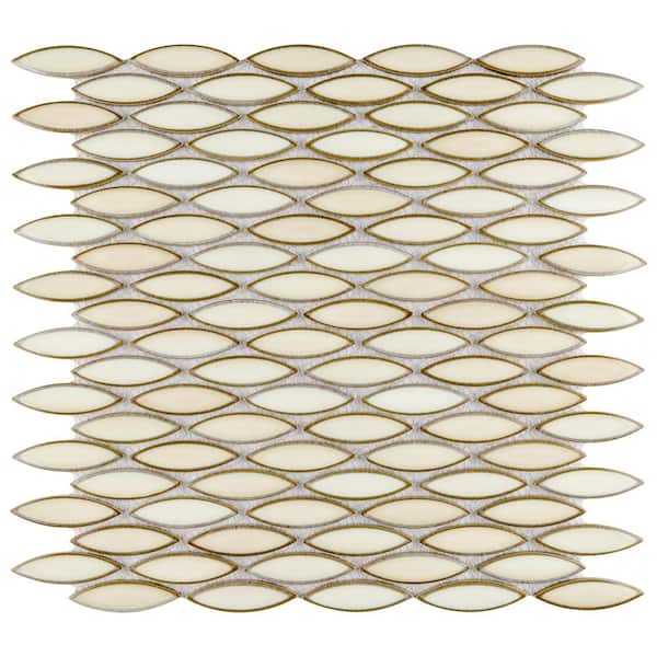 Merola Tile Pescado Glossy Crema 6 in. x 6 in. Porcelain Mosaic Take Home Tile Sample