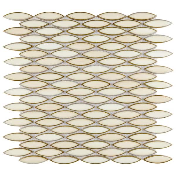 Merola Tile Pescado Glossy Crema 12 in. x 12-1/2 in. Porcelain Mosaic Tile (1.06 sq. ft./Each)