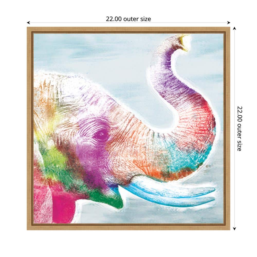 Colorful Elephant Giclee Print on Canvas with Maple Frame