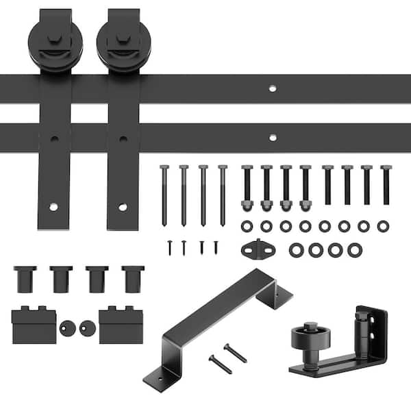 6 ft./72 in. Black Heavy Duty Carbon Steel Sliding Barn Door Track and Hardware Kit for Single Door