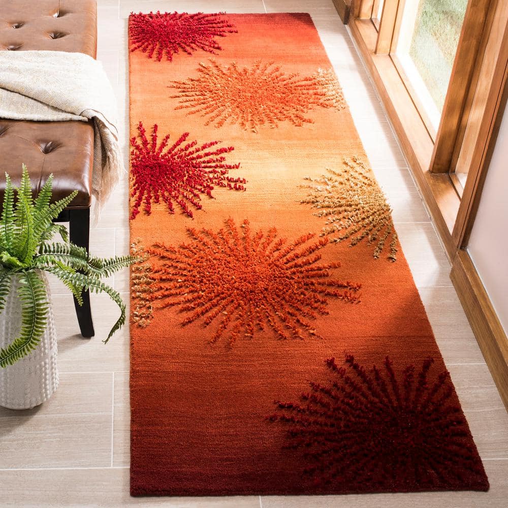 Handmade Reversible Rust Multi Wool Viscose Runner Rug