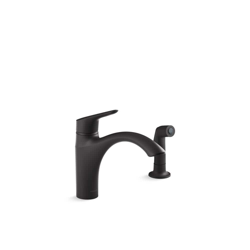 KOHLER Rival Single-Handle Standard Kitchen Sink Faucet with Side Sprayer in Matte Black