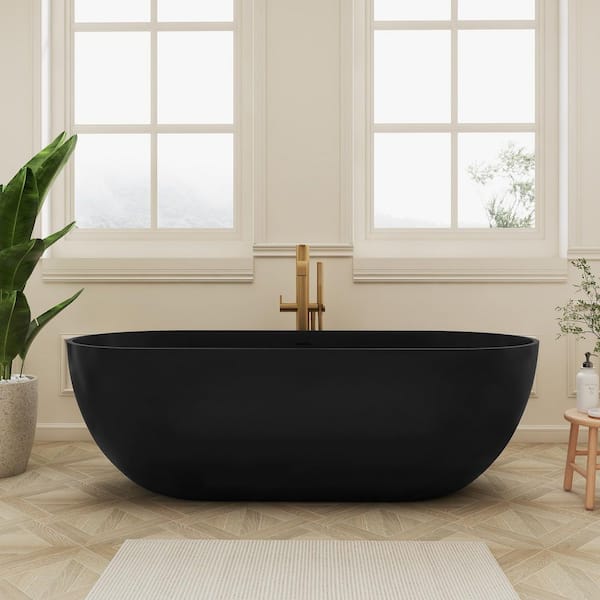 Kylie 69 in. x 29 in. Stone Resin Freestanding Soaking Bathtub in Black