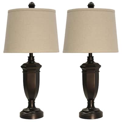 31 in. Madison Bronze Table Lamp with Beige Hardback Fabric Shade