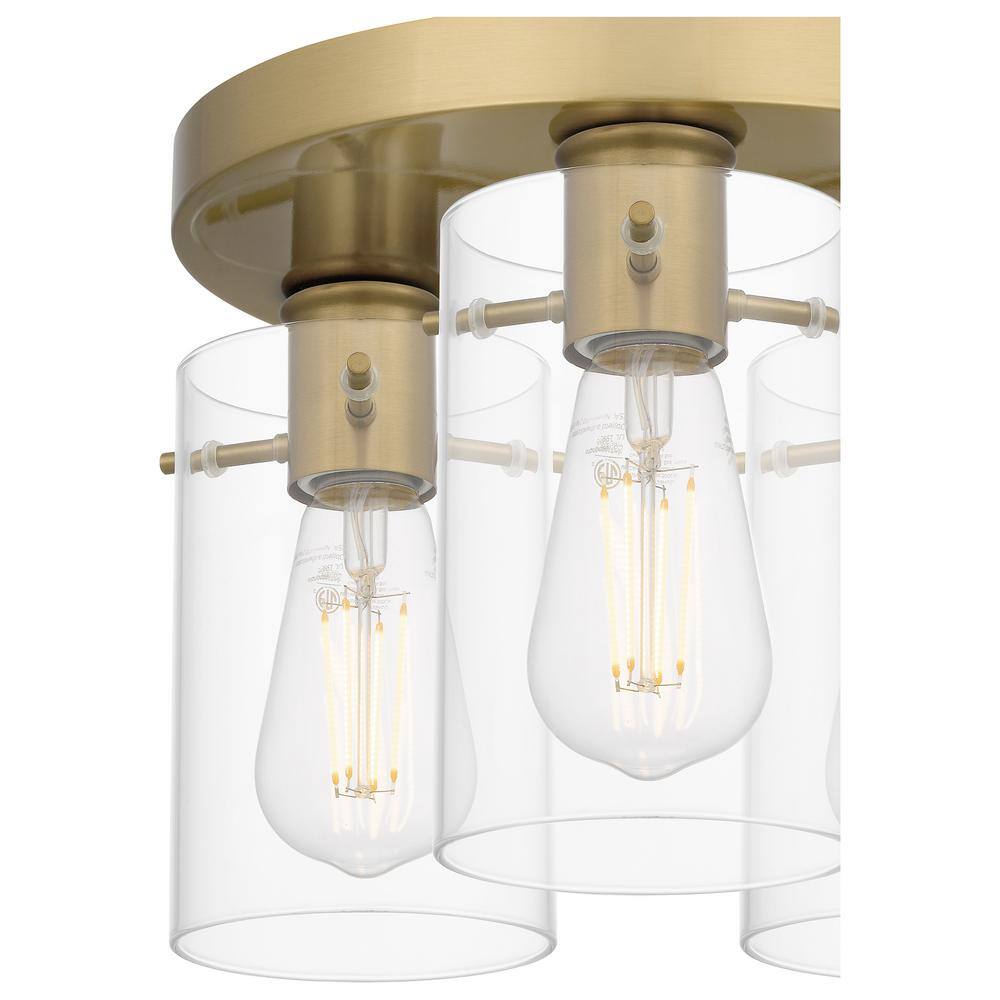 Regan 11.75" Brushed Gold Flush Mount with Clear Glass Shades