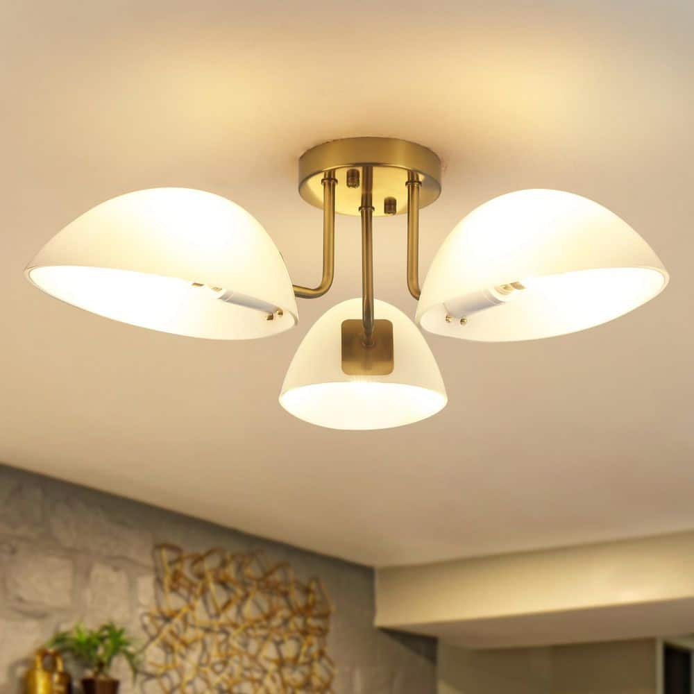 HLJYNJM 23.62 in. 3-Light Brass Modern Entryway Semi-Flush Mount