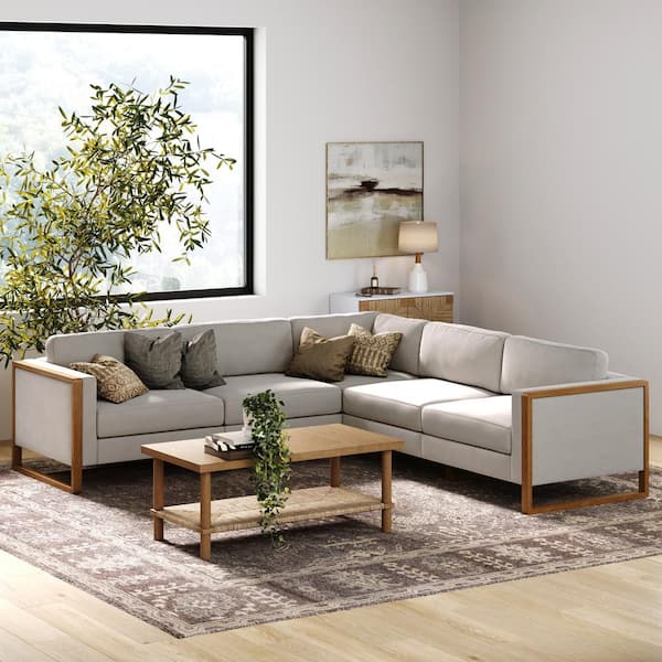 Nathan James Madison 103 in. W Straight Arm Fabric Modern Modular L-Shaped Sectional Sofa in. Sand/Light Brown with Solid Wood Legs