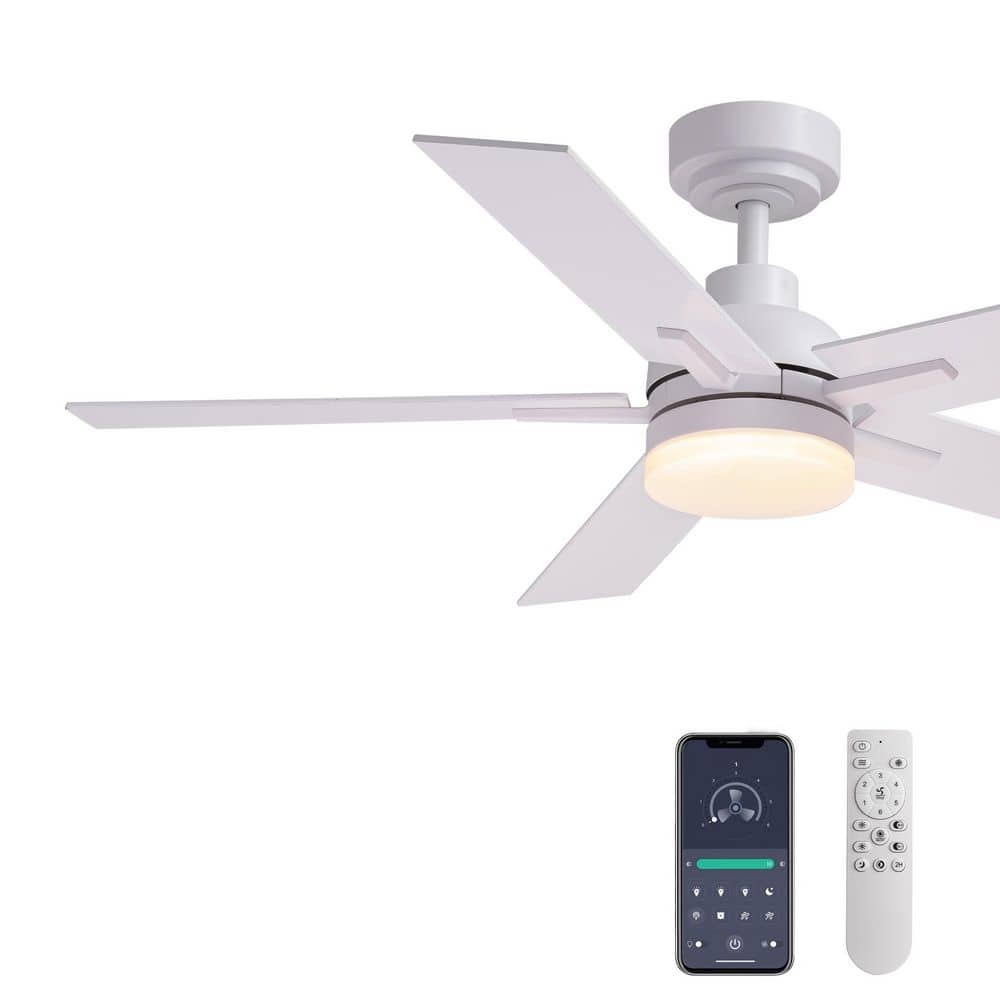 44 in. Indoor Standard Flush Mount White Ceiling Fan with Integrated LED and Remote, 3-Solid Wood Blades price history on PriceWatchPro