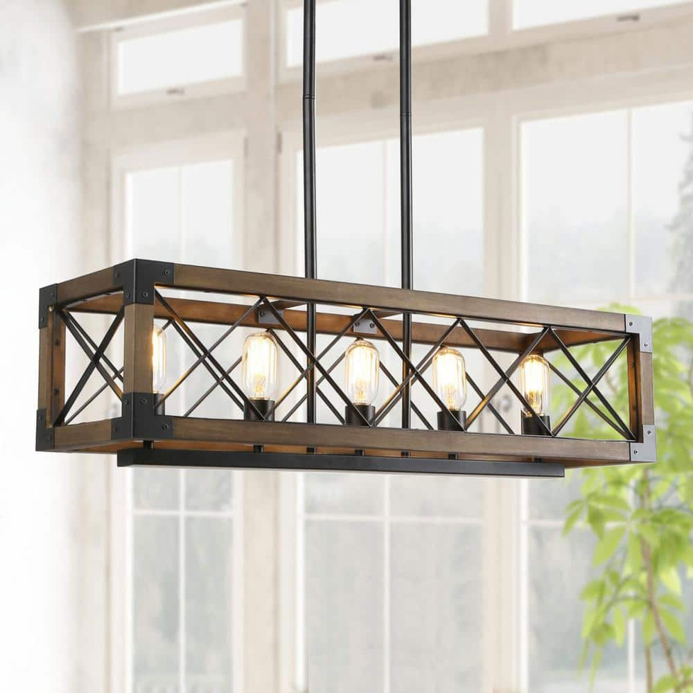 LNC Colorado 5-Light Black Modern Farmhouse Rectangular Box Dining Room Chandelier