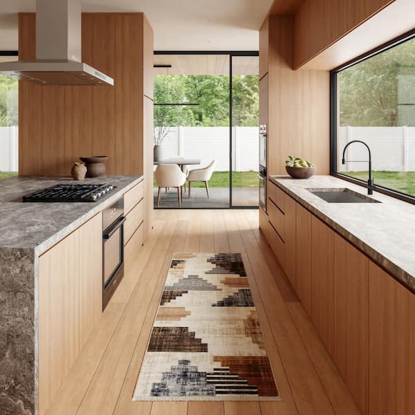 Tani Vintage Blocks Navy 2.6 ft. x 13 ft. Indoor Area Rug