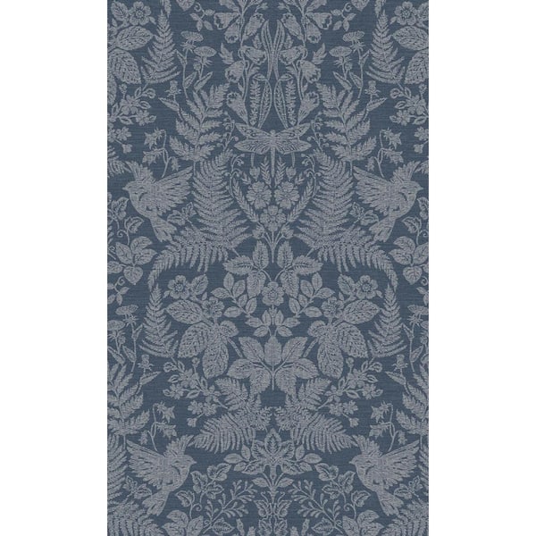 Navy Floral Stitch Damask Shelf Liner Non-Woven Wallpaper Double Roll (57 sq. ft.)