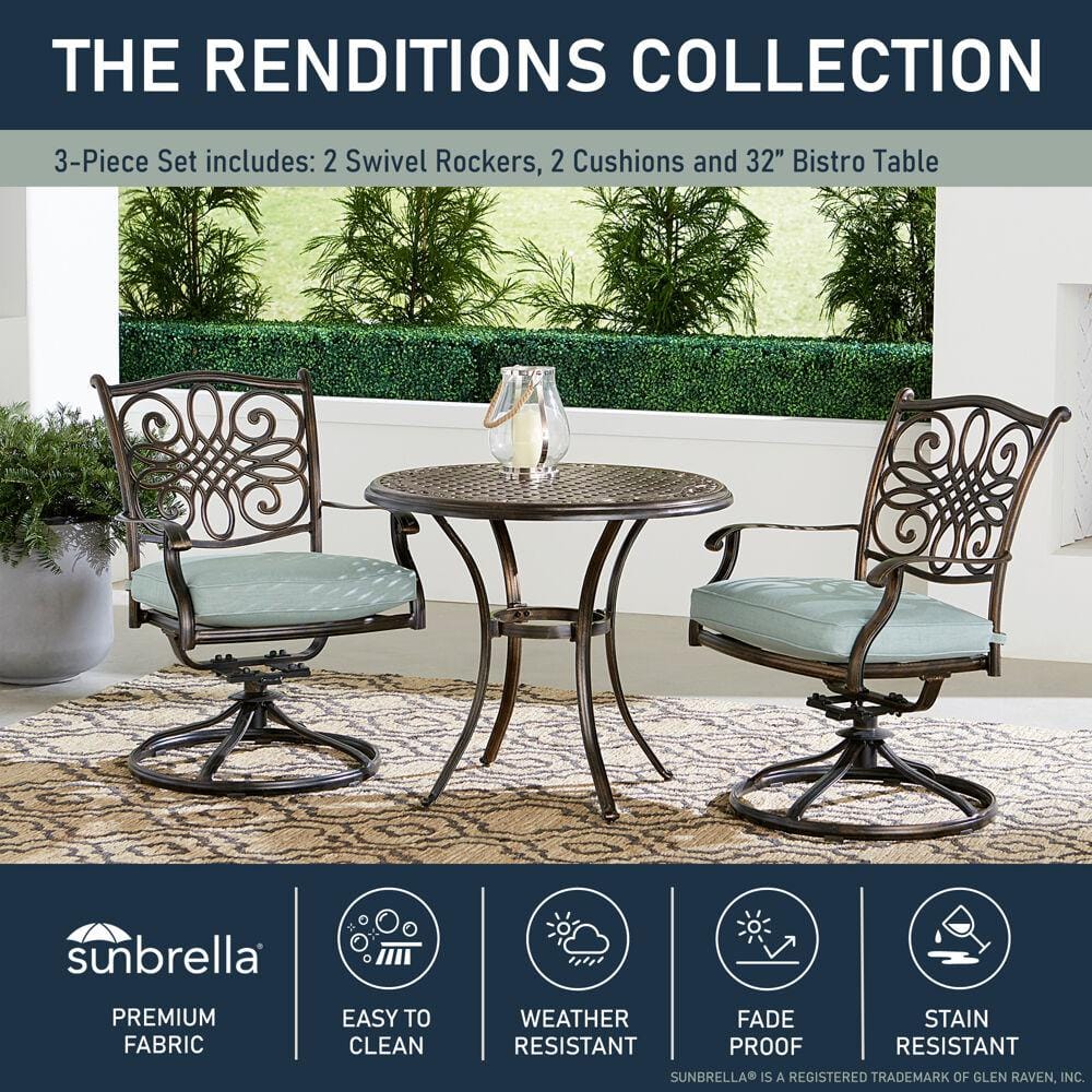 Renditions Bronze 3-Piece Patio Set with Blue Sunbrella Cushions