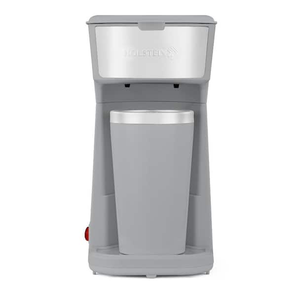 Personal Single Serve 1-Cup Coffee Maker Grey Includes 14 oz. Stainless Steel Interior Thermal Travel Mug