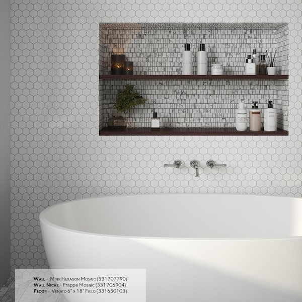 Frappe Venato White 12.5 in. x 11.625 in. Rectangle Honed Marble Wall and Floor Mosaic Tile (10 sq. ft./Case)