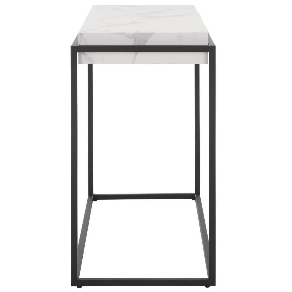 Edgefield White Faux Marble and Black Metal Console Table