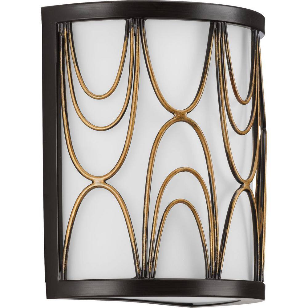Elegant Antique Bronze Wall Sconce with Etched White Glass