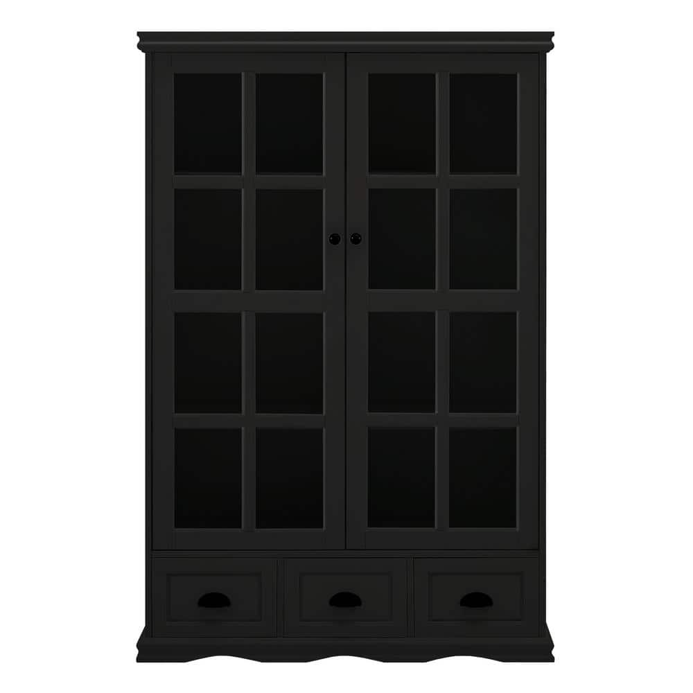 40.16 in. W x 14.00 in. D x 60.00 in. H Black Linen Cabinet with ...